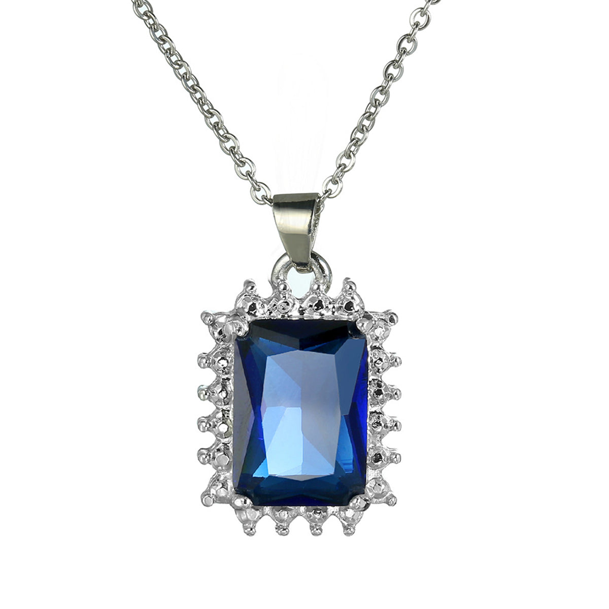 Navy Crystal & Silver-Plated Radiant-Cut Halo Pendant Necklace