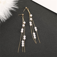 Pearl & 18K Gold-Plated Cluster Tassel Dangle Earrings