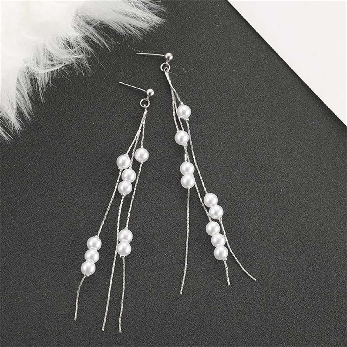 Pearl & Silver-Plated Cluster Tassel Dangle Earrings