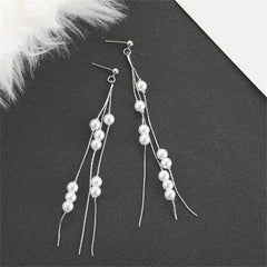 Pearl & Silver-Plated Cluster Tassel Dangle Earrings