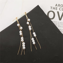 Pearl & 18K Gold-Plated Cluster Tassel Dangle Earrings