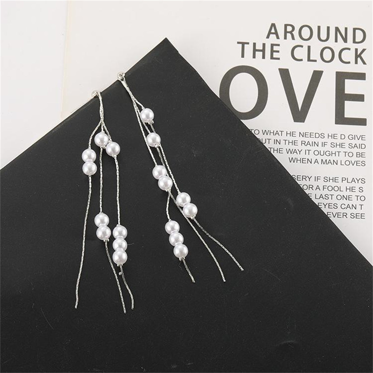 Pearl & Silver-Plated Cluster Tassel Dangle Earrings