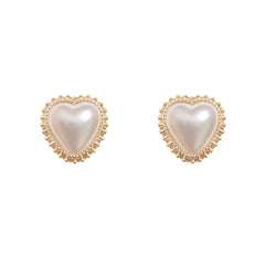 Pearl & 18K Gold-Plated Heart Stud Earrings