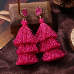 Rose Tri-Layered Tassel Drop Earrings