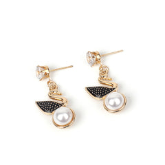 Cubic Zirconia & Pearl 18K Gold-Plated Swan Drop Earring