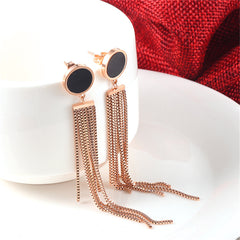 Black Acrylic & 18K Rose Gold-Plated Round Tassel Drop Earrings