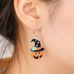 Orange Enamel & Silver-Plated Jack-O'-Lantern Hat Drop Earrings