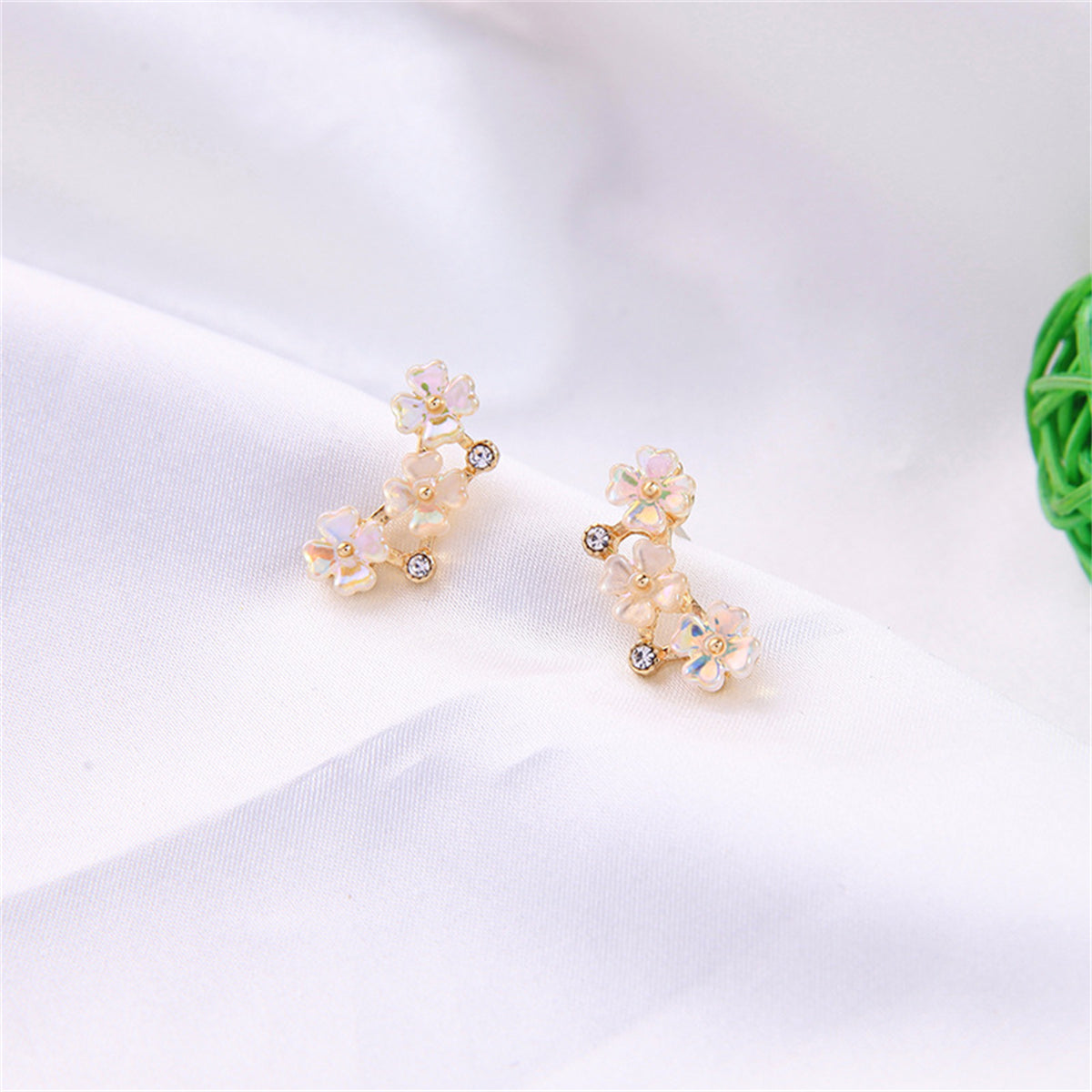 White Acrylic & Cubic Zirconia 18K Gold-Plated Floral Stud Earrings