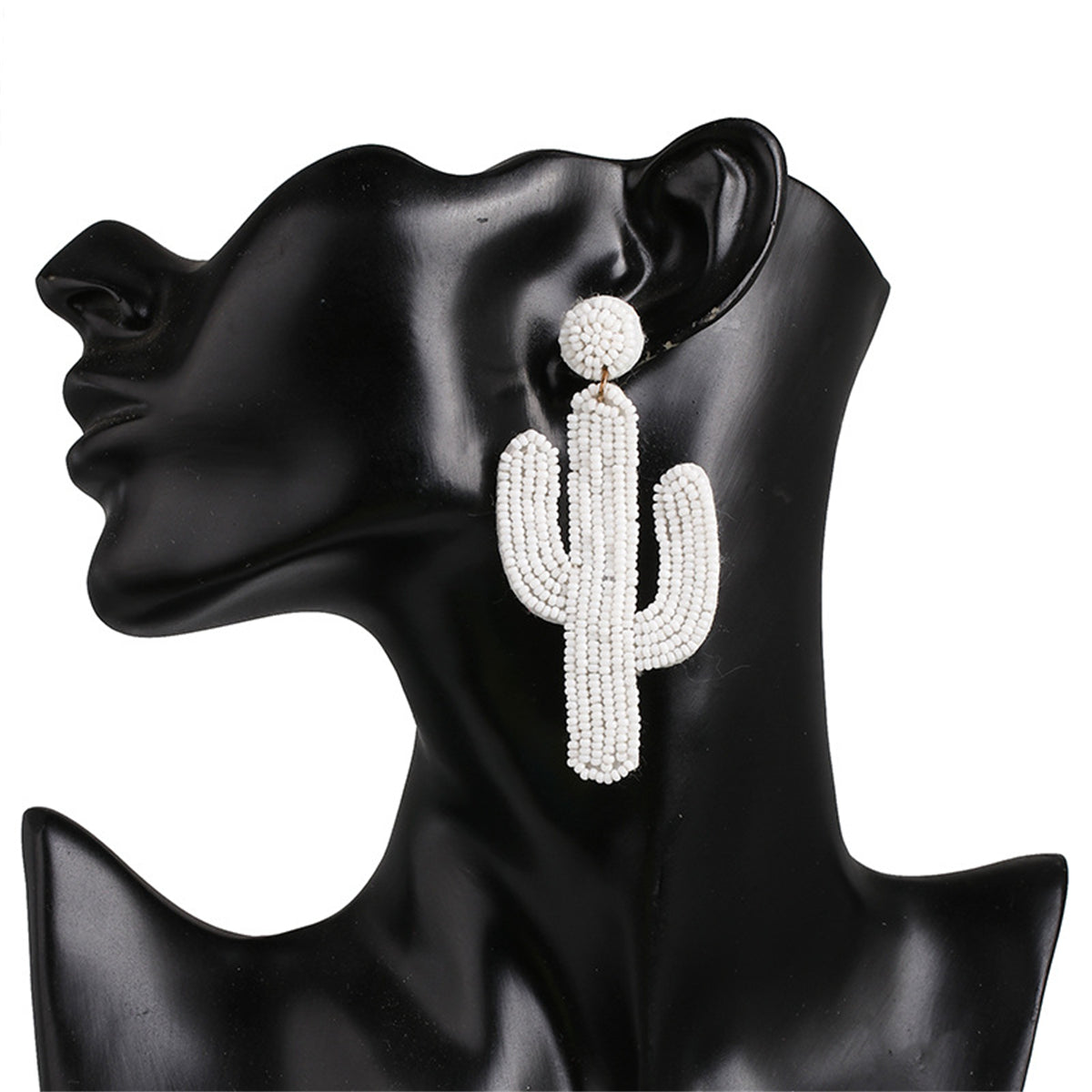 White Howlite Beaded Cactus Drop Earrings