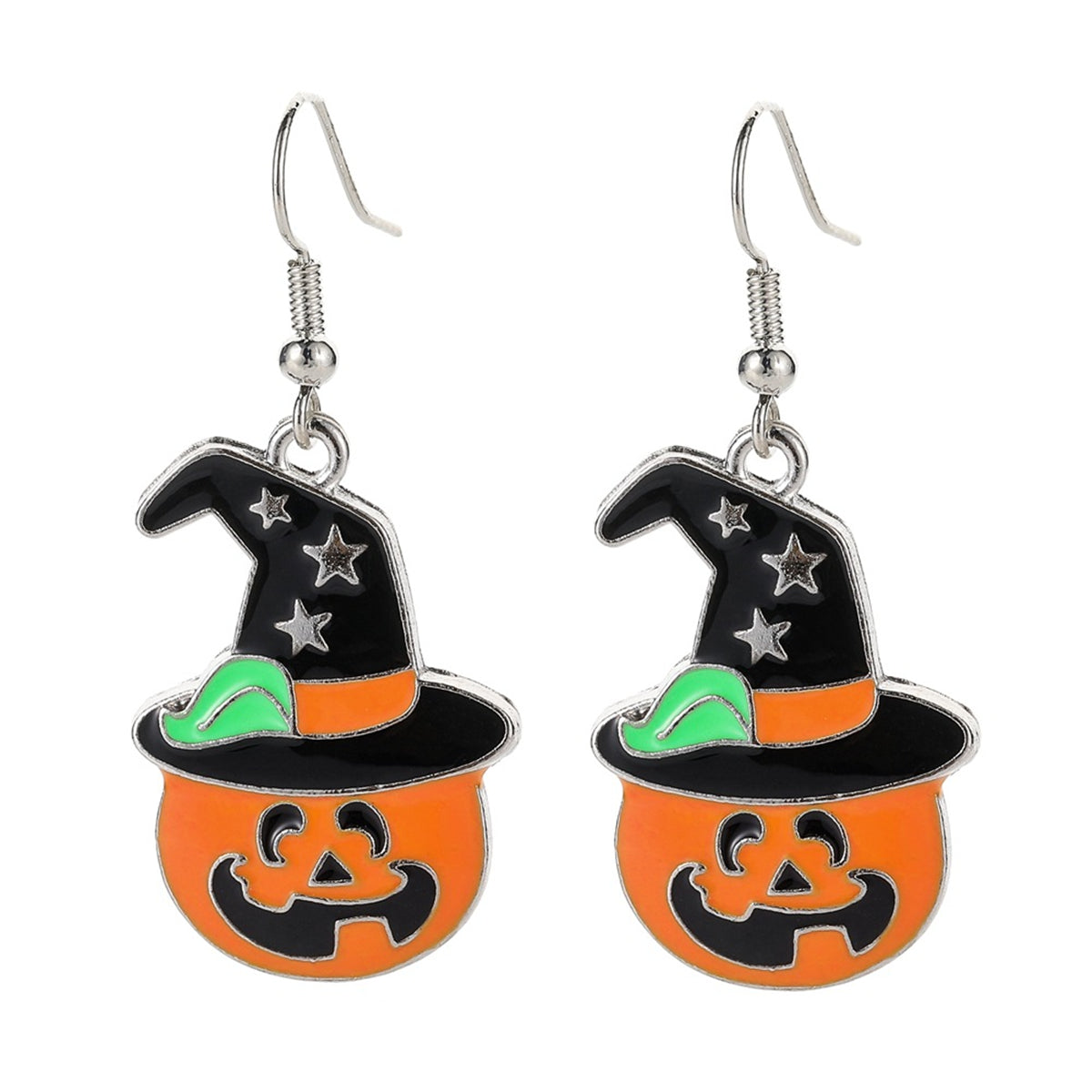 Orange Enamel & Silver-Plated Jack-O'-Lantern Hat Drop Earrings