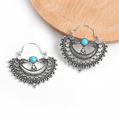 Turquoise & Silver-Plated Half-Circle Huggie Earrings