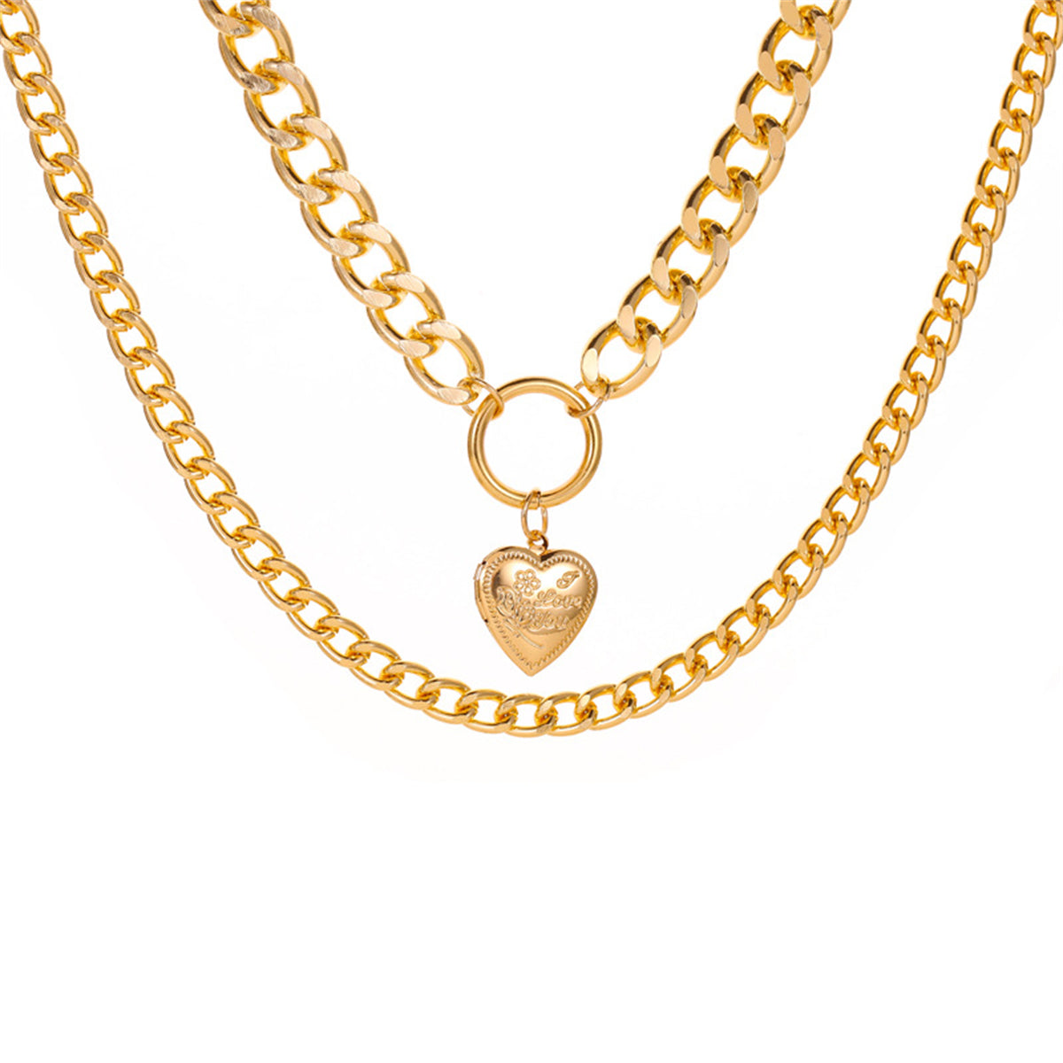 Beautifully crafted 18K gold-plated curb chain necklace with a heart locket pendant, a timeless piece for any jewelry collection.