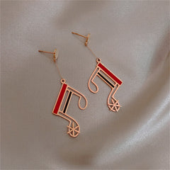 Red & Black Enamel 18K Rose Gold-Plated Musical Note Drop Earrings