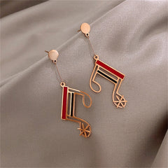 Red & Black Enamel 18K Rose Gold-Plated Musical Note Drop Earrings