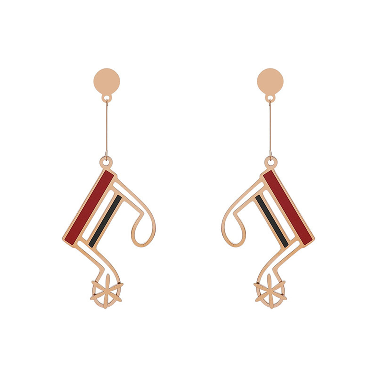 Red & Black Enamel 18K Rose Gold-Plated Musical Note Drop Earrings