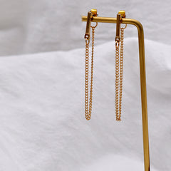 Chic 18K gold-plated chain drop earrings with a modern chain detail, perfect for adding glamour to your ensemble.