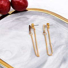 Stunning 18K gold-plated chain drop earrings with a unique chain design, perfect for elevating any outfit.