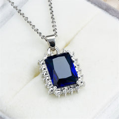 Navy Crystal & Silver-Plated Radiant-Cut Halo Pendant Necklace