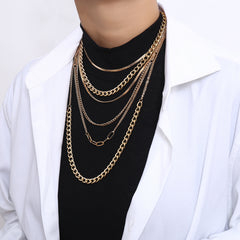 Luxurious 18K gold-plated layered chain necklace, showcasing a beautiful Cuban design for a chic accessory.