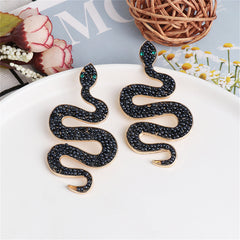 Black Howlite & 18K Gold-Plated Snake Dangle Earrings