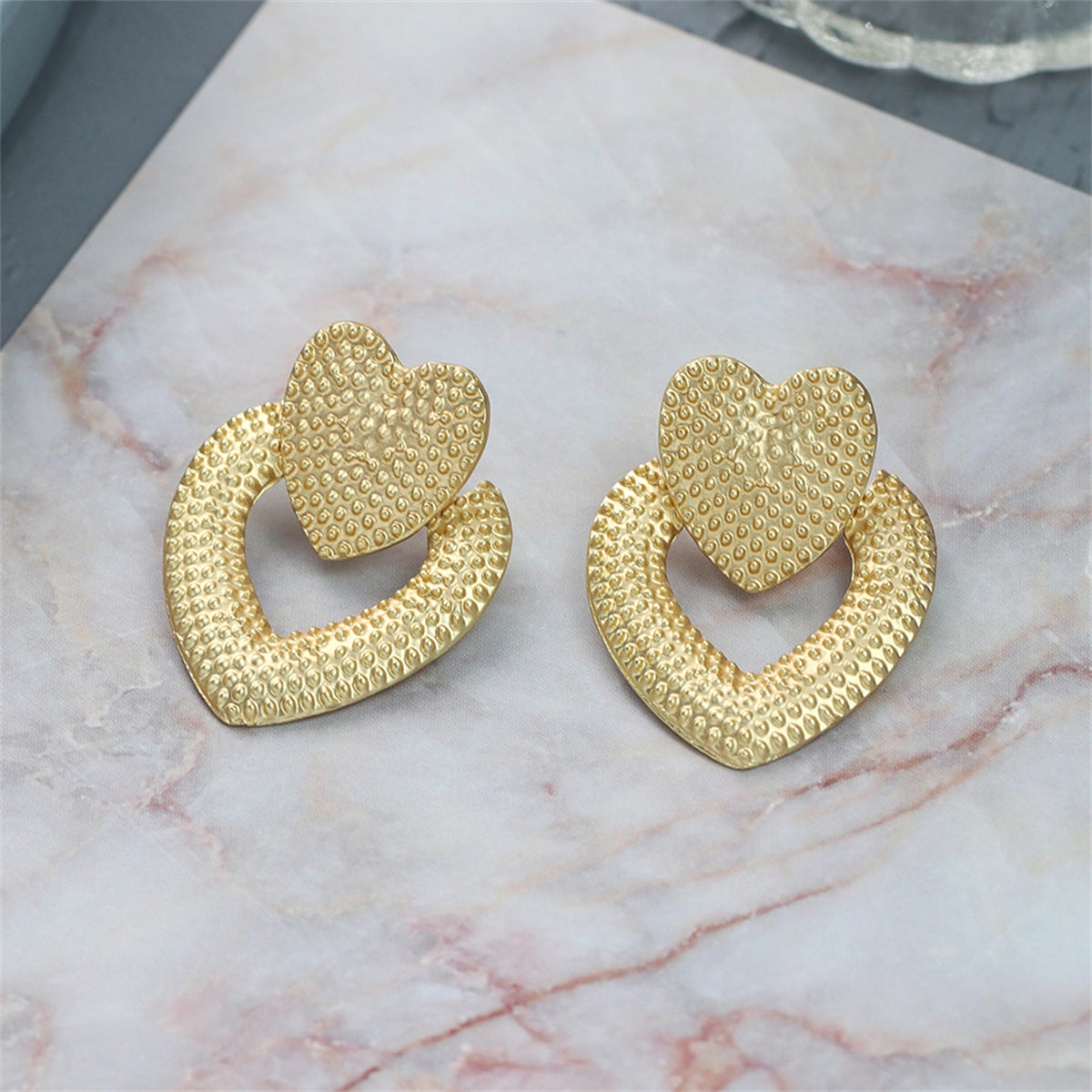 18K Gold-Plated Studded Open Heart Drop Earrings