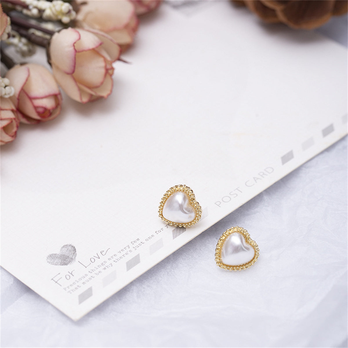 Pearl & 18K Gold-Plated Heart Stud Earrings