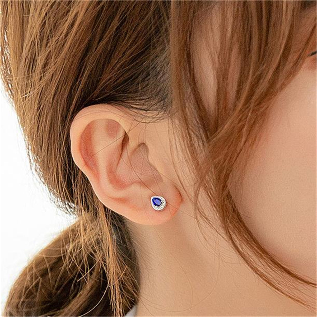 Blue Crystal & Cubic Zirconia Silver-Plated Pear Halo Stud Earrings