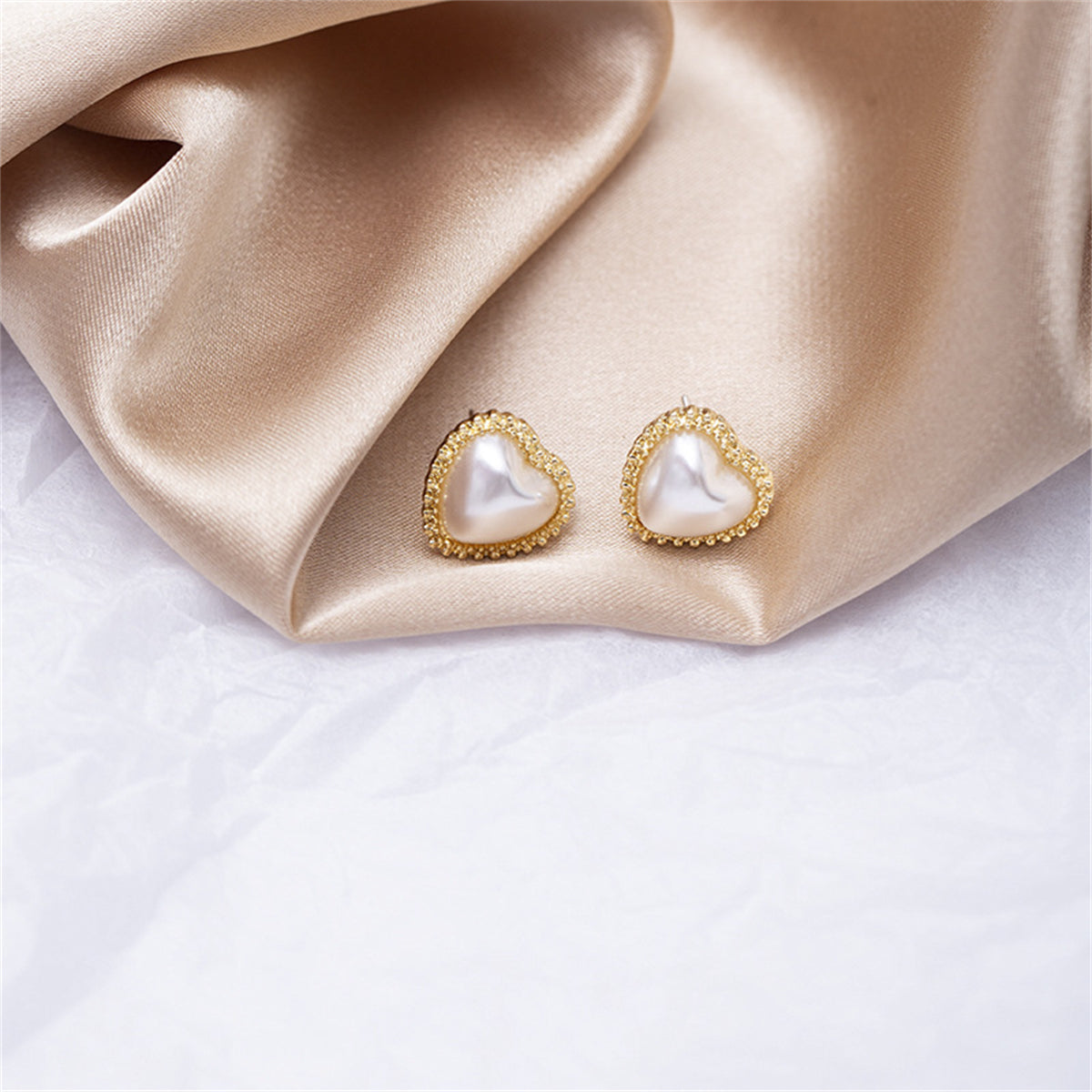 Pearl & 18K Gold-Plated Heart Stud Earrings