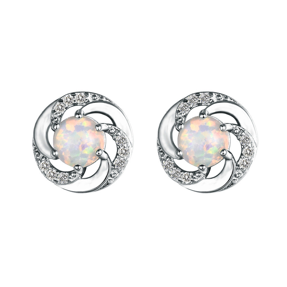 White Opal & Cubic Zirconia Vortex Stud Earrings