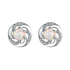 White Opal & Cubic Zirconia Vortex Stud Earrings