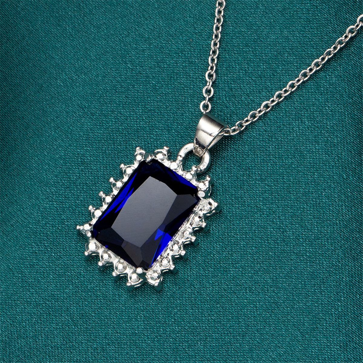 Navy Crystal & Silver-Plated Radiant-Cut Halo Pendant Necklace