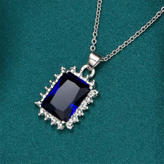 Navy Crystal & Silver-Plated Radiant-Cut Halo Pendant Necklace