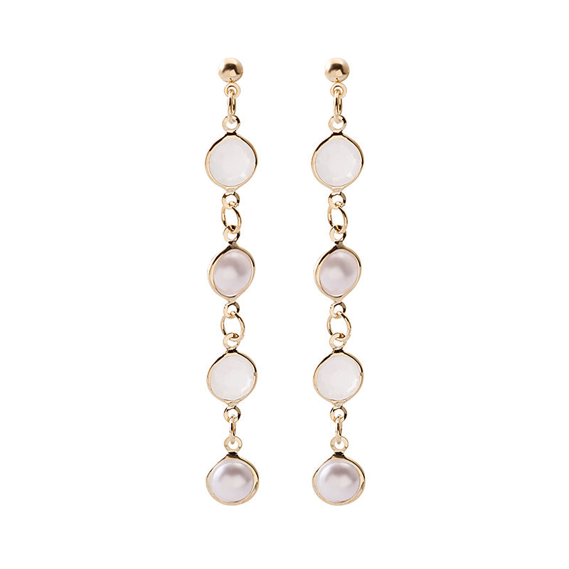 Cubic Zirconia & Pearl Linked Four-Tier Drop Earrings