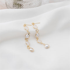 Cubic Zirconia & Pearl Linked Four-Tier Drop Earrings