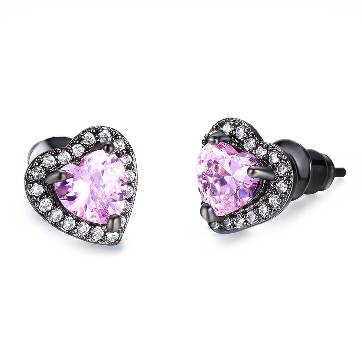 Pink Crystal & Cubic Zirconia Rhodium-Plated Halo Heart Stud Earrings