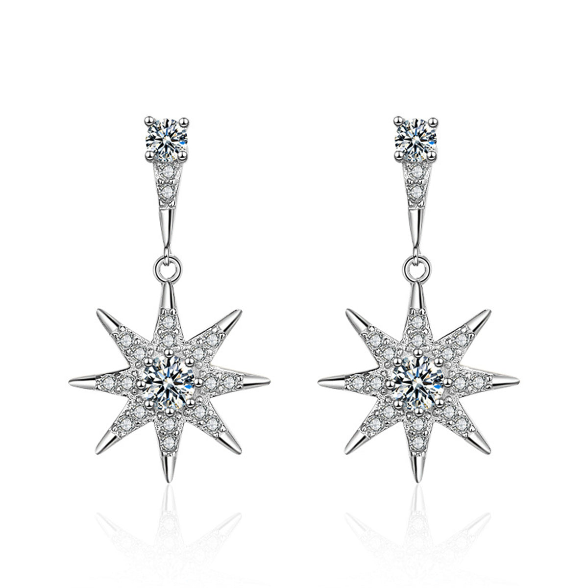 Cubic Zirconia & Silver-Plated Star Drop Earrings