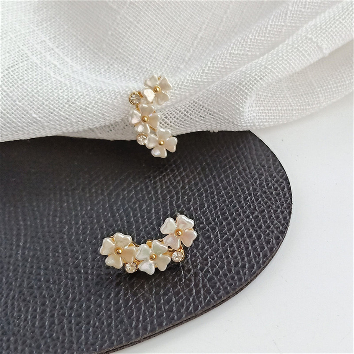 White Acrylic & Cubic Zirconia 18K Gold-Plated Floral Stud Earrings