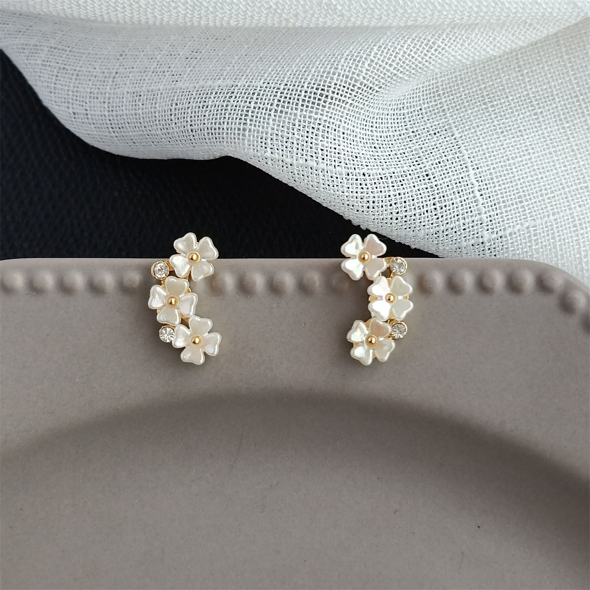 White Acrylic & Cubic Zirconia 18K Gold-Plated Floral Stud Earrings