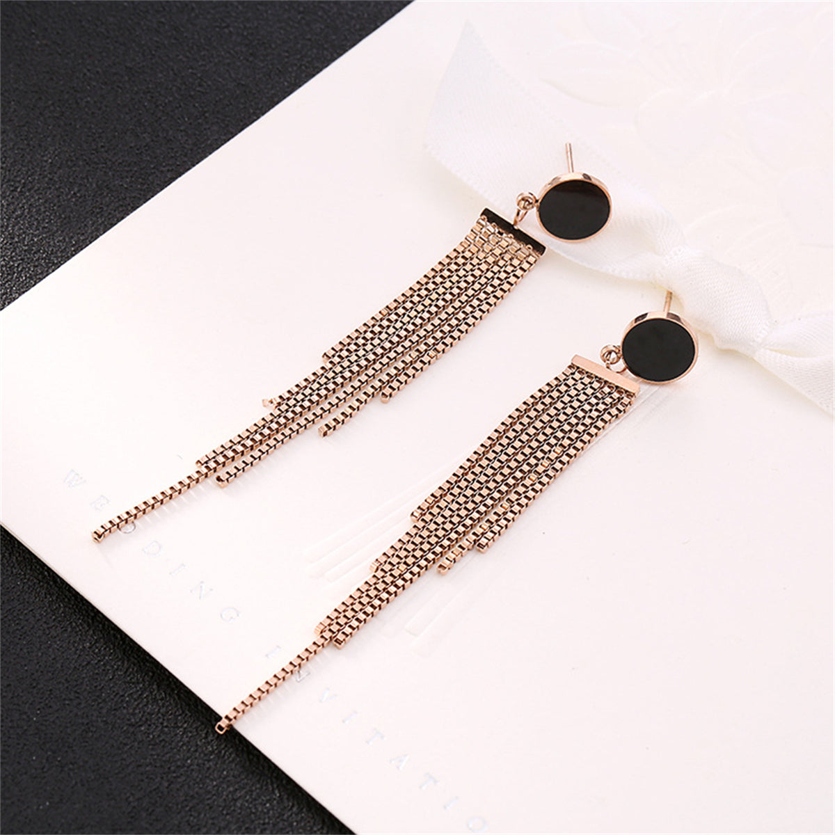 Black Acrylic & 18K Rose Gold-Plated Round Tassel Drop Earrings