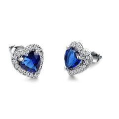 Navy Crystal & Cubic Zirconia Silver-Plated Halo Heart Stud Earrings