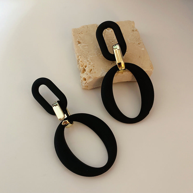 Black Enamel & 18K Gold-Plated Openwork Oval Drop Earrings