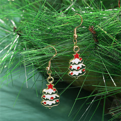 Multicolor Enamel & 18K Gold-Plated Christmas Tree Drop Earrings