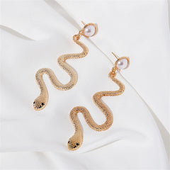 Pearl & 18K Gold-Plated Snake Cut Drop Earrings