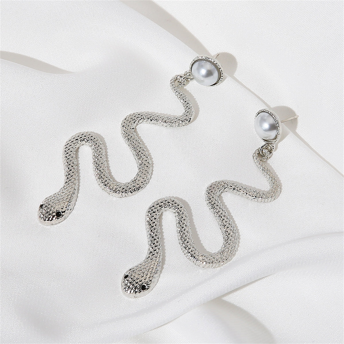 Pearl & Silver-Plated Snake Cut Drop Earrings