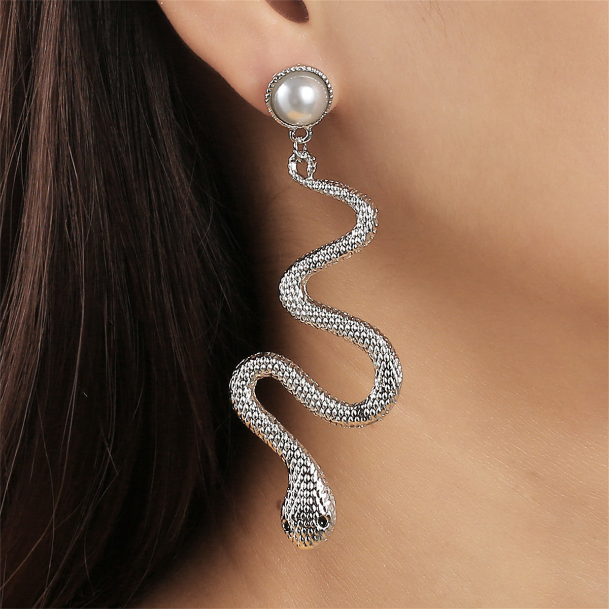 Pearl & Silver-Plated Snake Cut Drop Earrings