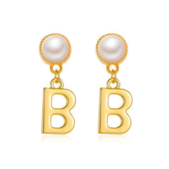 Pearl & 18K Gold-Plated 'B' Ear Jackets