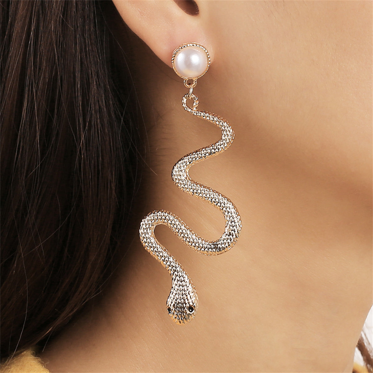 Pearl & 18K Gold-Plated Snake Cut Drop Earrings