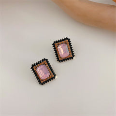 Purple Cubic Zirconia & Crystal 18K Gold-Plated Rectangle Stud Earrings