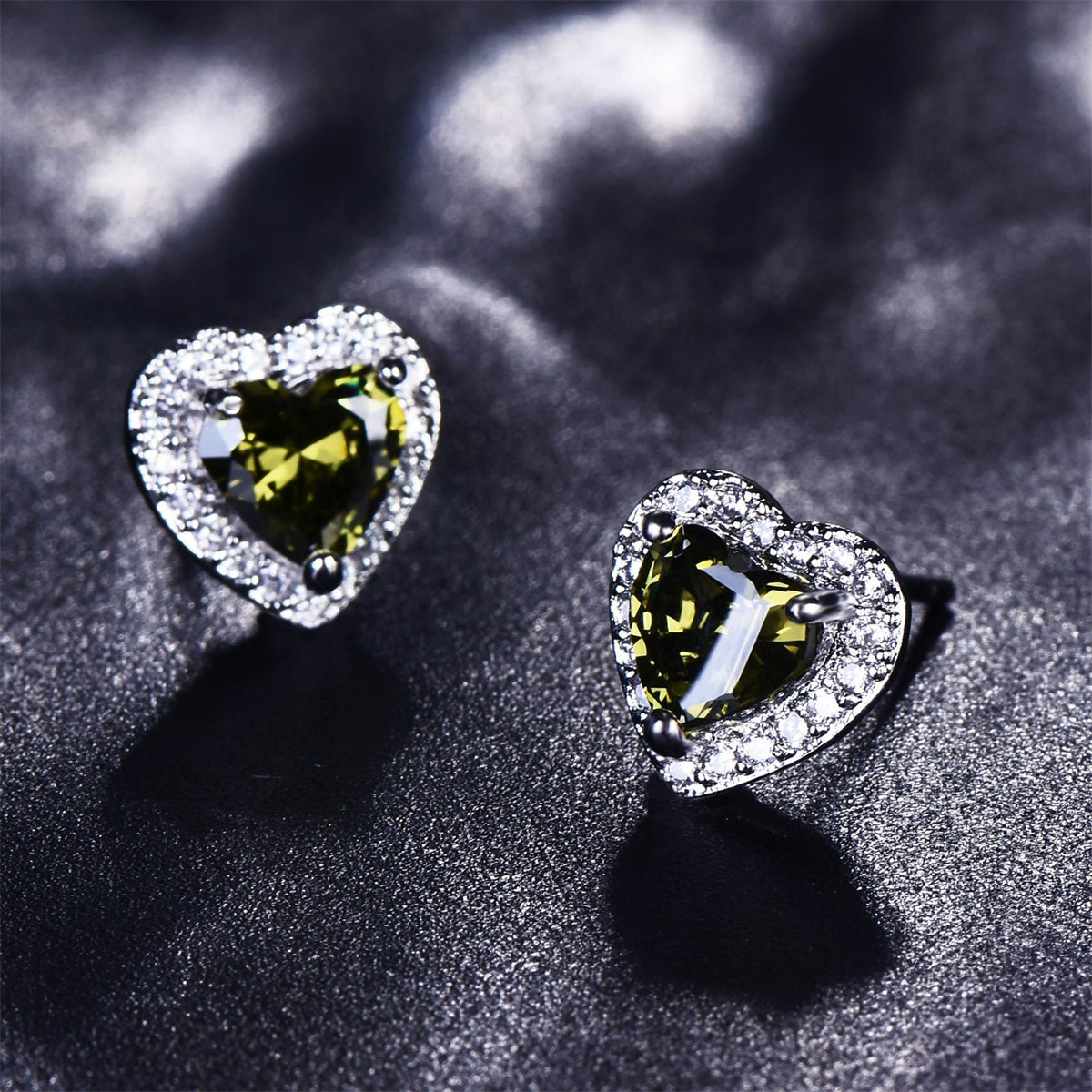 Olive Crystal & Cubic Zirconia Silver-Plated Halo Heart Stud Earrings