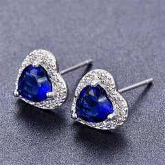 Navy Crystal & Cubic Zirconia Silver-Plated Halo Heart Stud Earrings